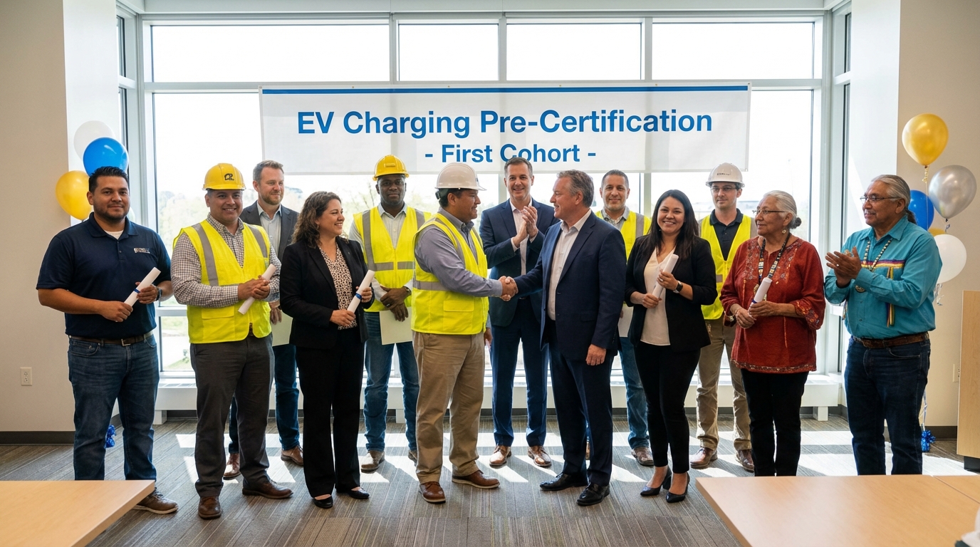 First cohort graduates of the AMPS EV Charging Pre-Certification program at their graduation ceremony