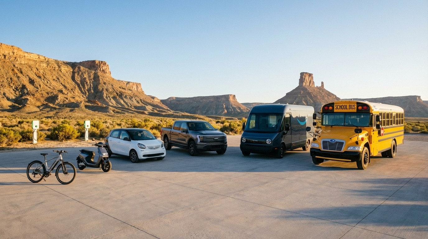 Range of electric vehicles from e-bikes to school buses training course